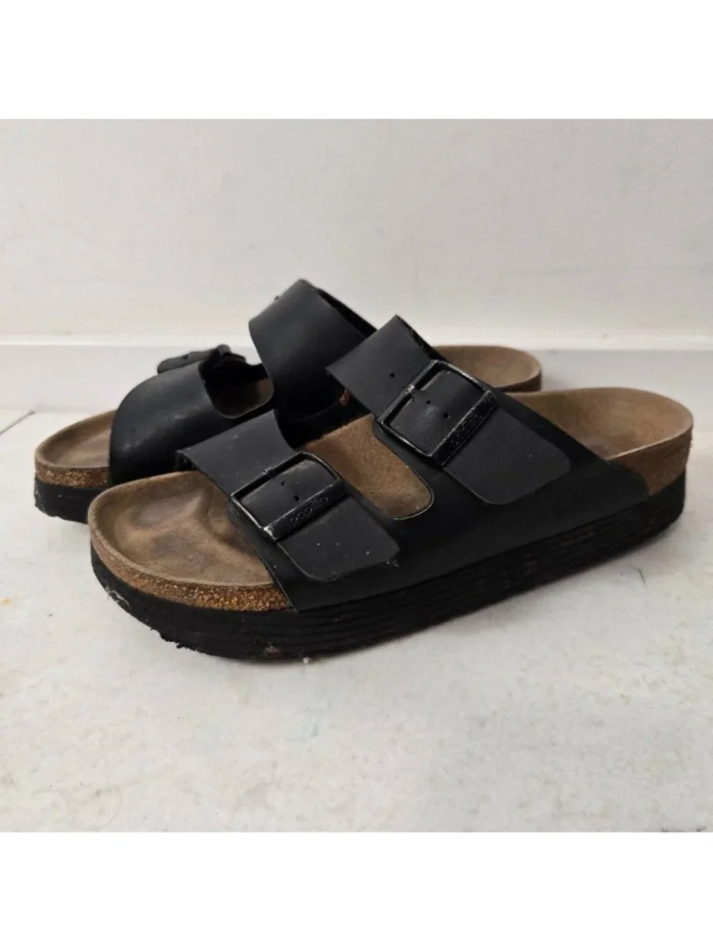 Birkenstock Papillio Arizona Size 8 Black Birko-Flor Platform Sandals Vegan